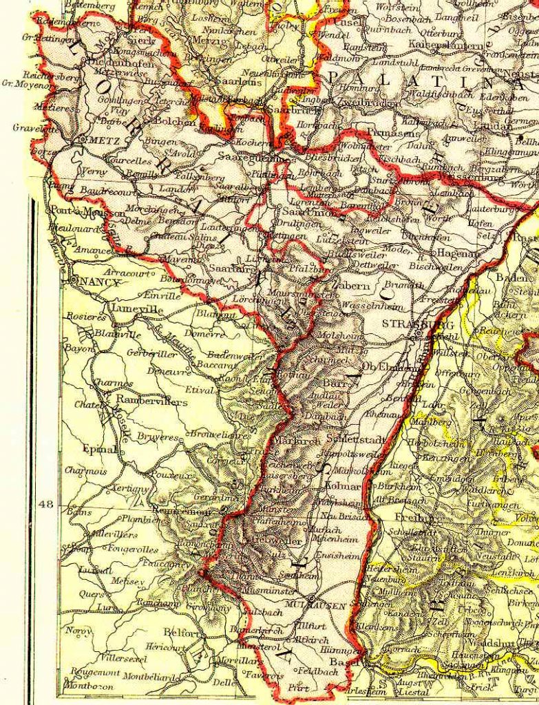 From Blackie & Sons Atlas (Edinburgh, 1882), Scale: 1:1,800,000 (or one inch equals about 28 miles)